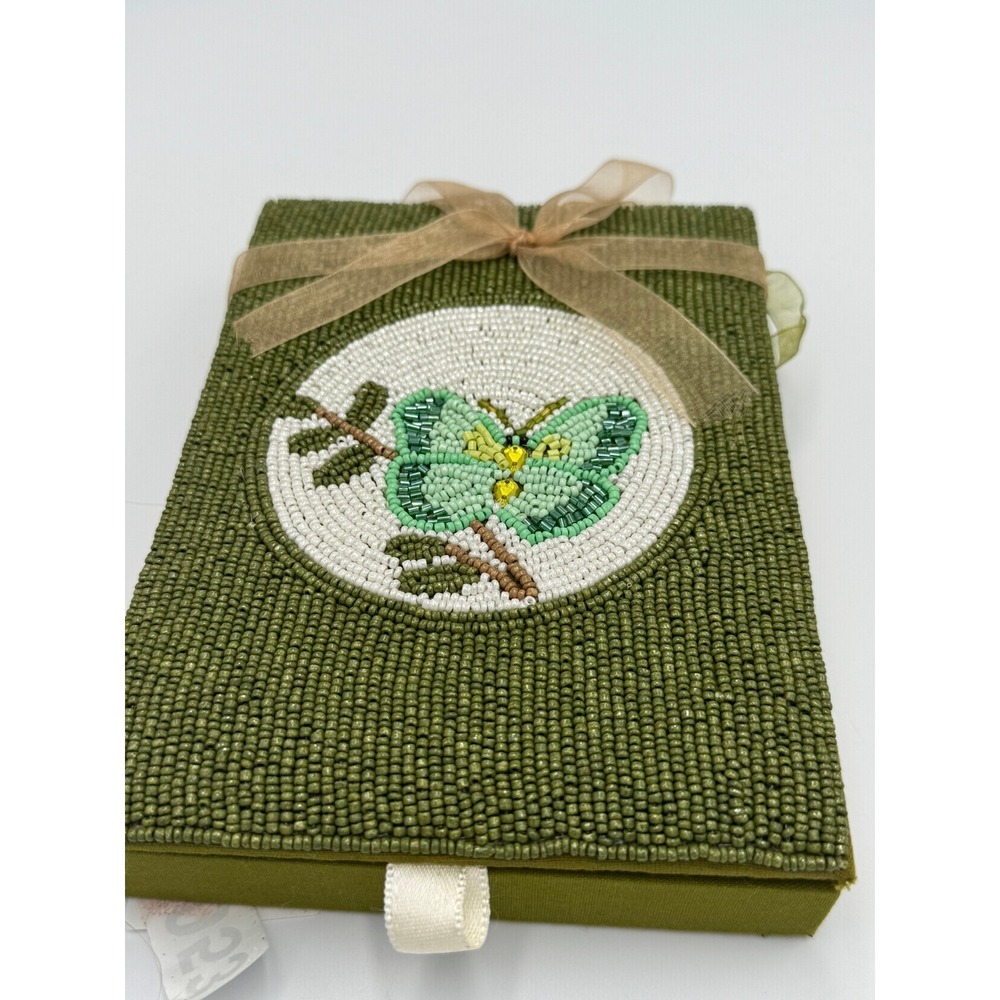 Green Butterfly Hand‎ Beaded Coaster Set of 4 with Matching Beaded Storage Box